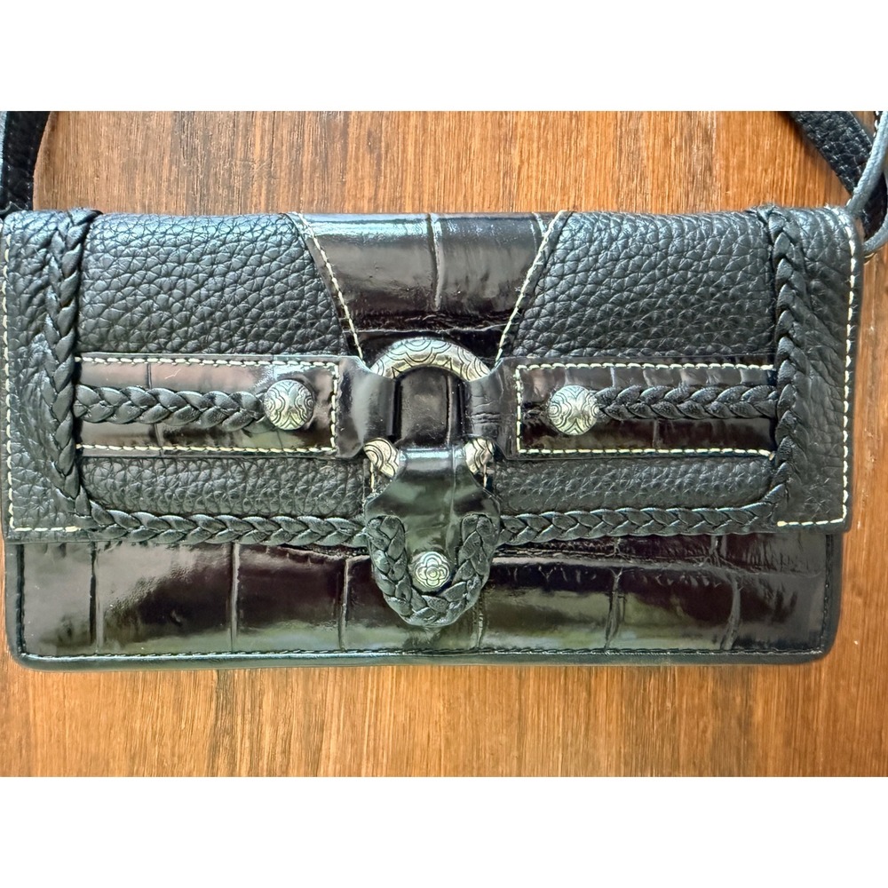 Brighton Braided Leather Crossbody Wallet Vintage Y2K Western Festival Black